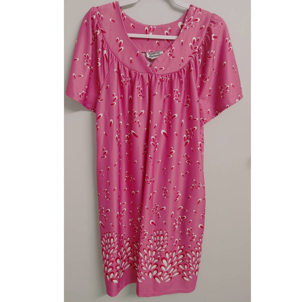 Anthony Richards House Lounge Dress Pink Red Hawaiian MuMu Large